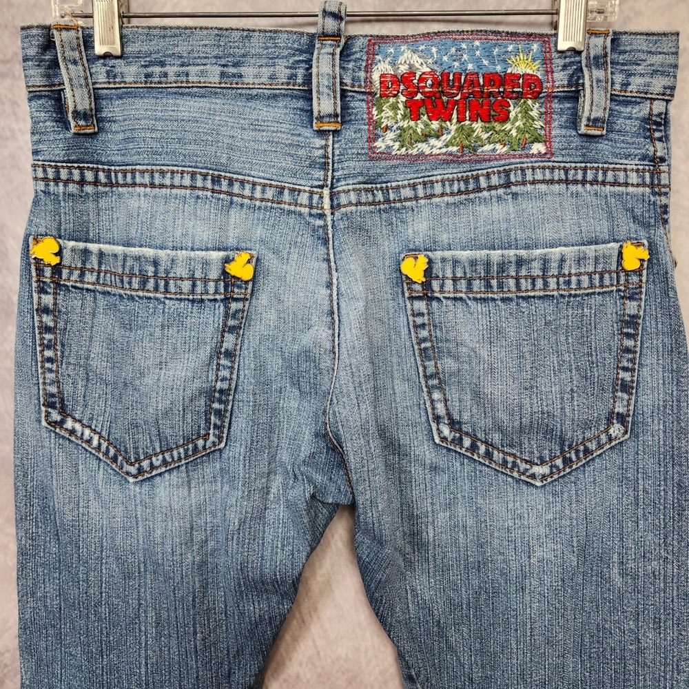 Dsquared2 "Twins Range" Vintage Mountain Patch Yellow Squirrel Jeans  30x27